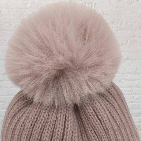 Canada Weather Gear Taupe/Pink Pom Pom Beanie Winter Hat - Picture 6 of 11